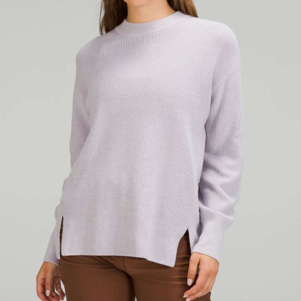 Lululemon Merino Wool-Blend Ribbed Crewneck Sweater in Faint‎ Lavender Size 2